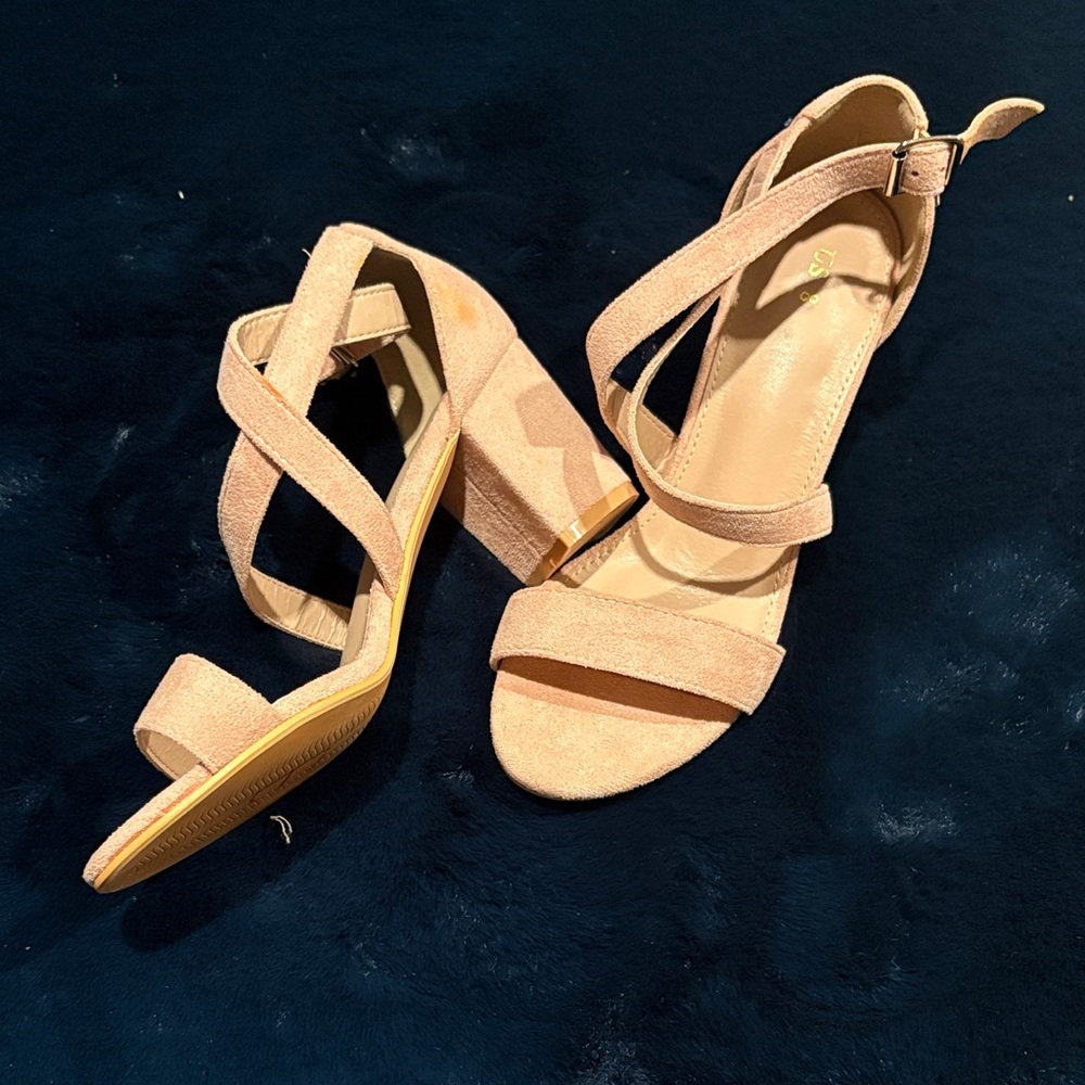 Chic Nude Strappy Block Heels - Picture 3 of 3